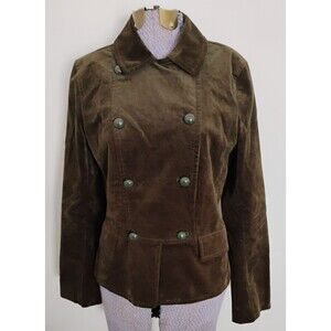 Talbots Army Green Velvet Jacket Blazer Double Breasted Military 6 Petite EUC